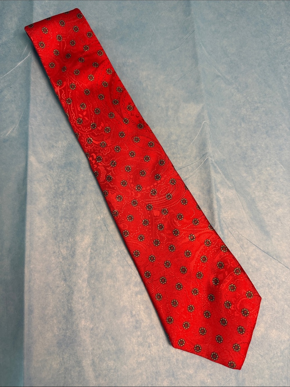 Oleg Cassini Red Silk Tie with Small Medallion Motif